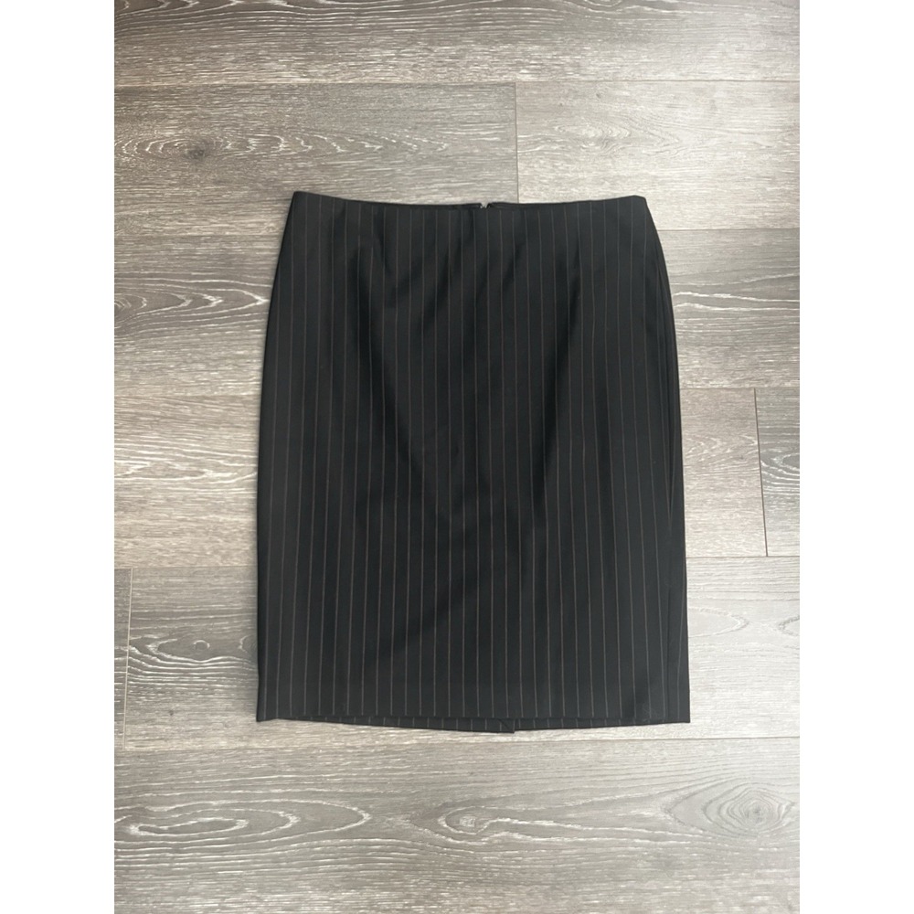 Theory Black Wool Blend Pencil Skirt Sz 8 Pinstripe NWT Minimalist Academia Work